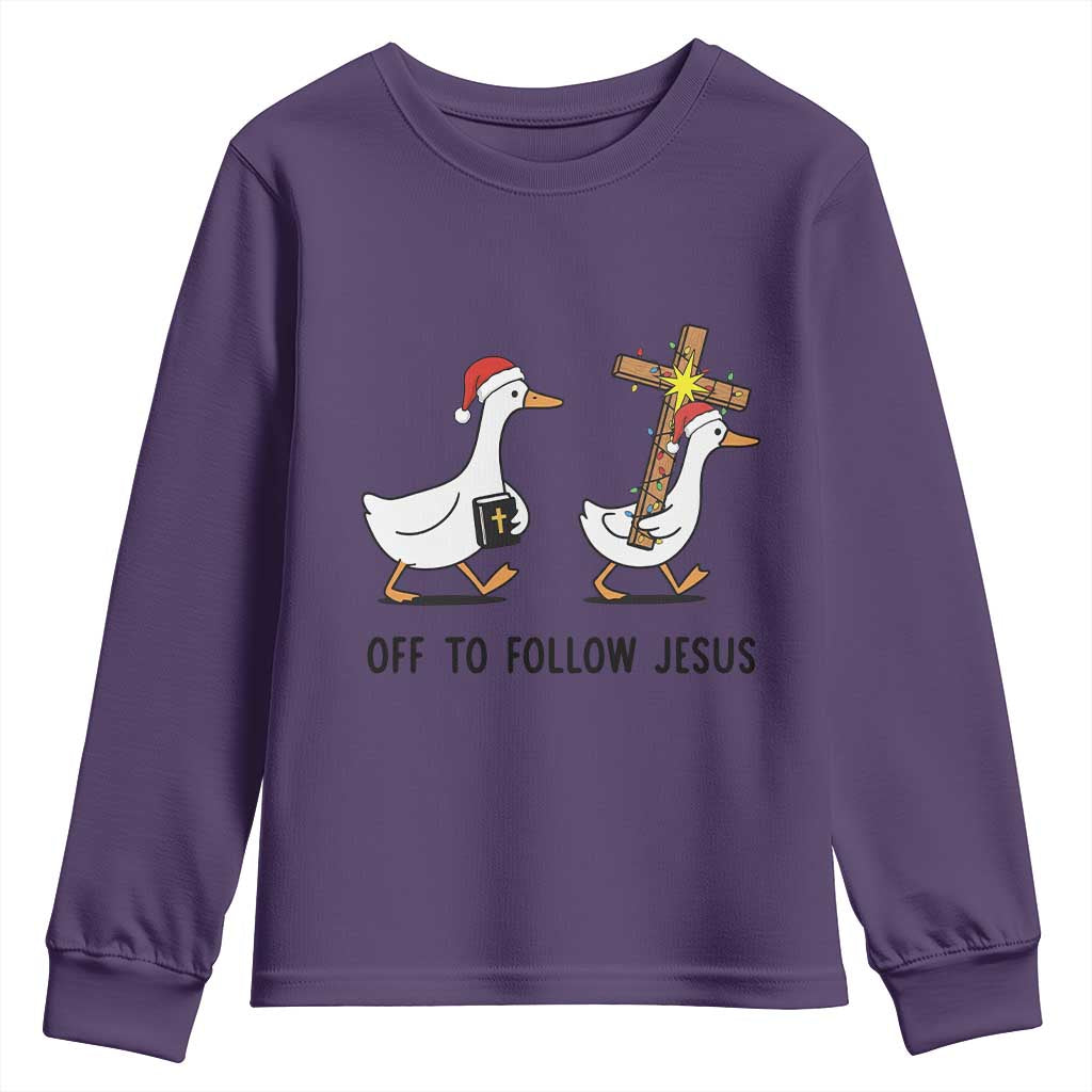 Christian Christmas Goose Youth Sweatshirt Off To Follow Jesus - Wonder Print Shop