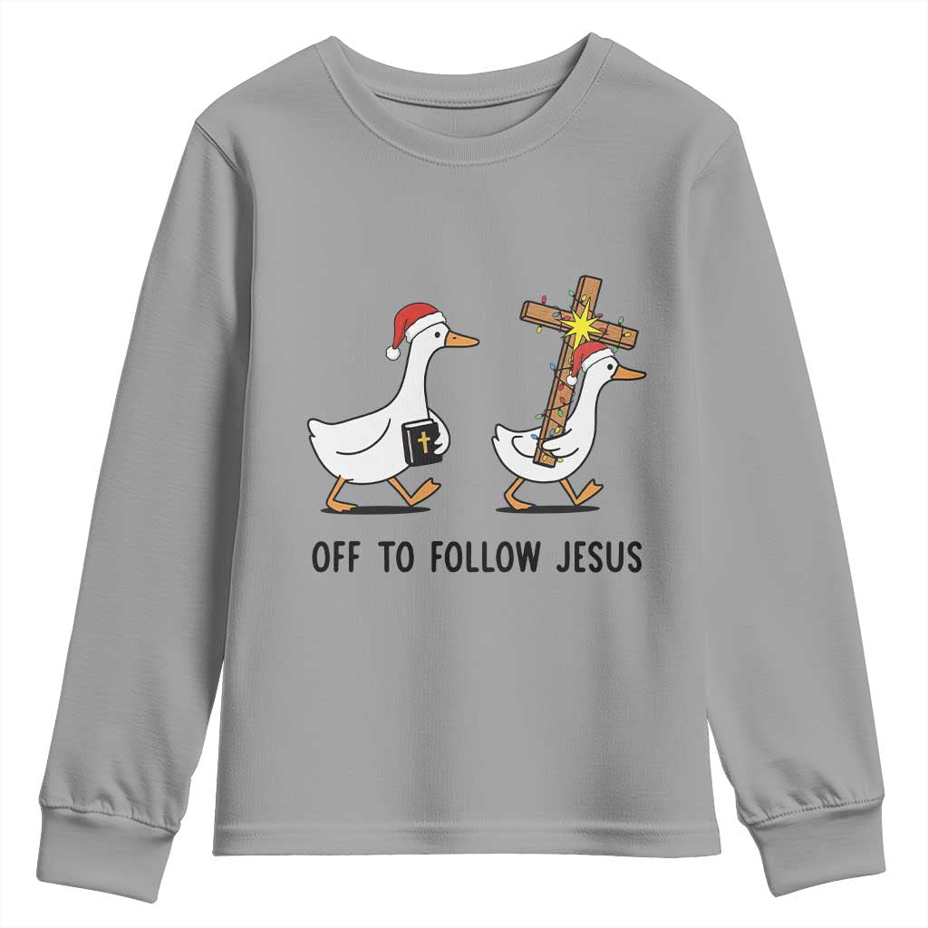 Christian Christmas Goose Youth Sweatshirt Off To Follow Jesus - Wonder Print Shop
