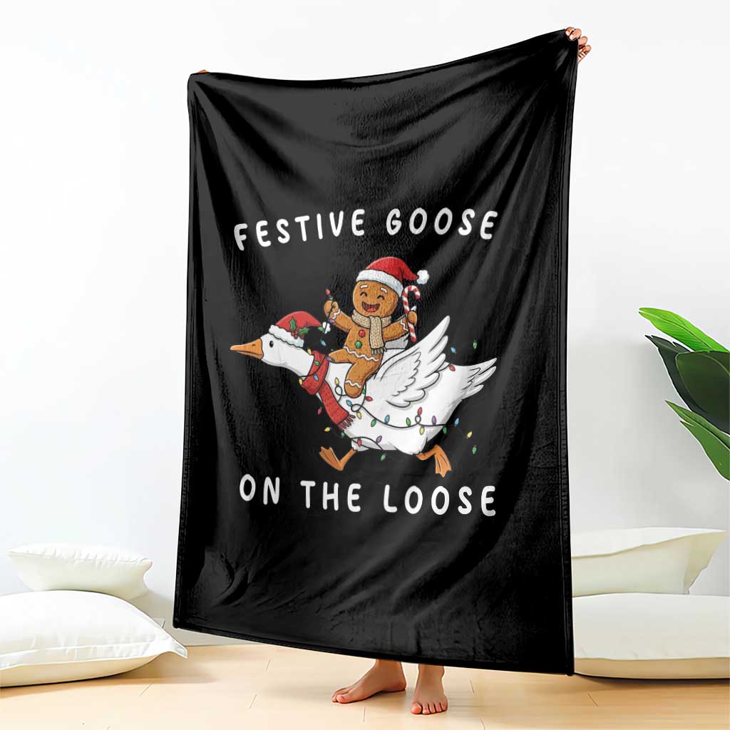 Festive Goose On The Loose Christmas Throw Blanket Funny Goose Gingerbread Xmas - Wonder Print Shop