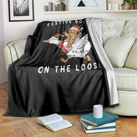 Festive Goose On The Loose Christmas Throw Blanket Funny Goose Gingerbread Xmas - Wonder Print Shop