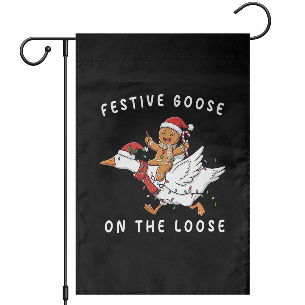 Festive Goose On The Loose Christmas Garden Flag Funny Goose Gingerbread Xmas - Wonder Print Shop
