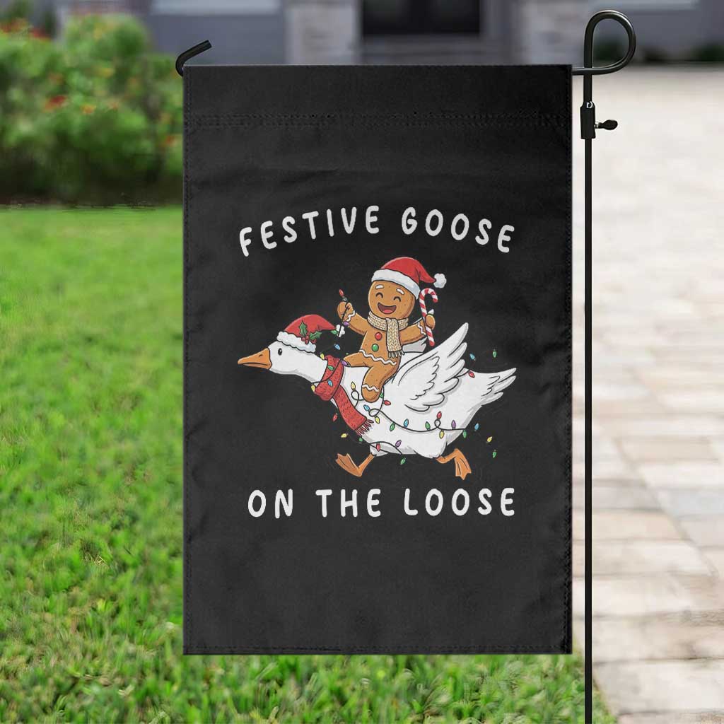 Festive Goose On The Loose Christmas Garden Flag Funny Goose Gingerbread Xmas - Wonder Print Shop
