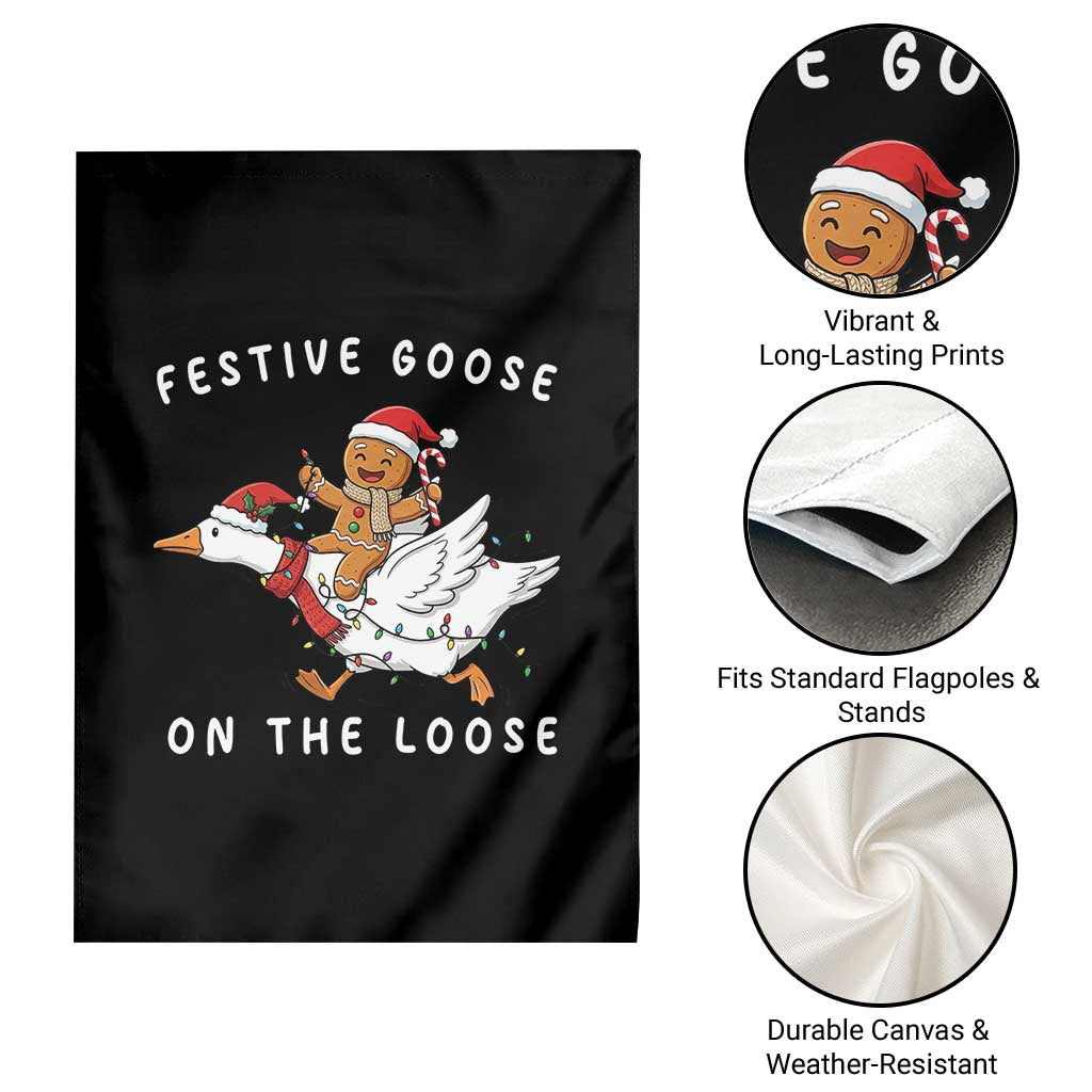 Festive Goose On The Loose Christmas Garden Flag Funny Goose Gingerbread Xmas - Wonder Print Shop