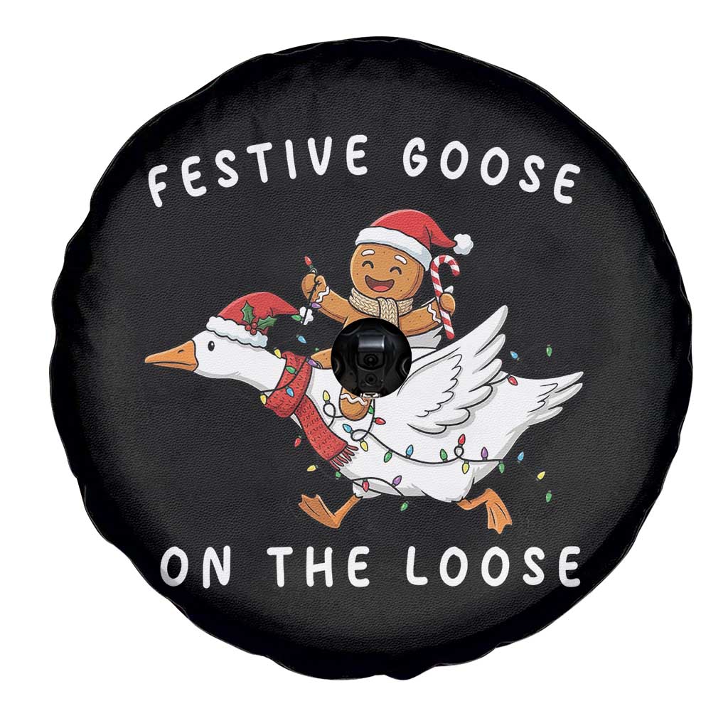 Festive Goose On The Loose Christmas Spare Tire Cover Funny Goose Gingerbread Xmas - Wonder Print Shop