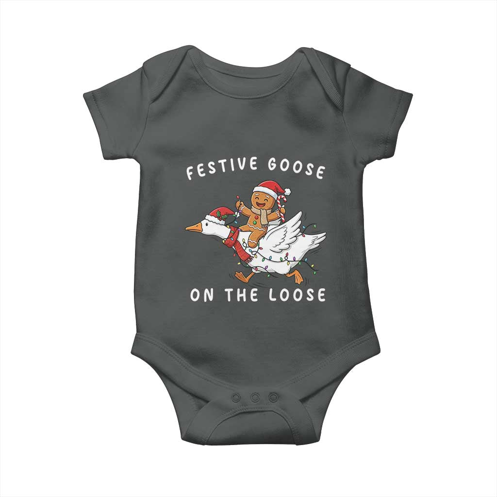 Festive Goose On The Loose Christmas Baby Onesie Funny Goose Gingerbread Xmas - Wonder Print Shop
