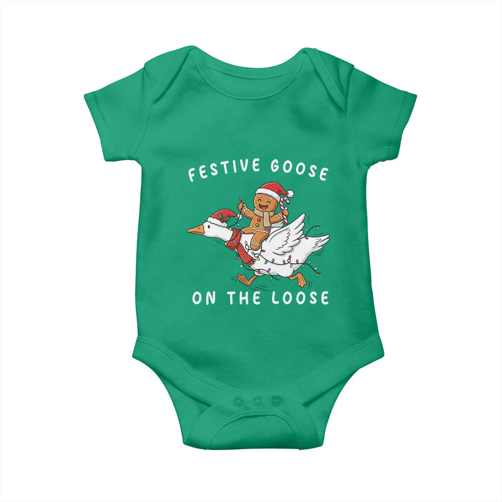 Festive Goose On The Loose Christmas Baby Onesie Funny Goose Gingerbread Xmas - Wonder Print Shop