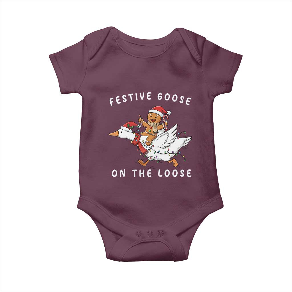 Festive Goose On The Loose Christmas Baby Onesie Funny Goose Gingerbread Xmas - Wonder Print Shop