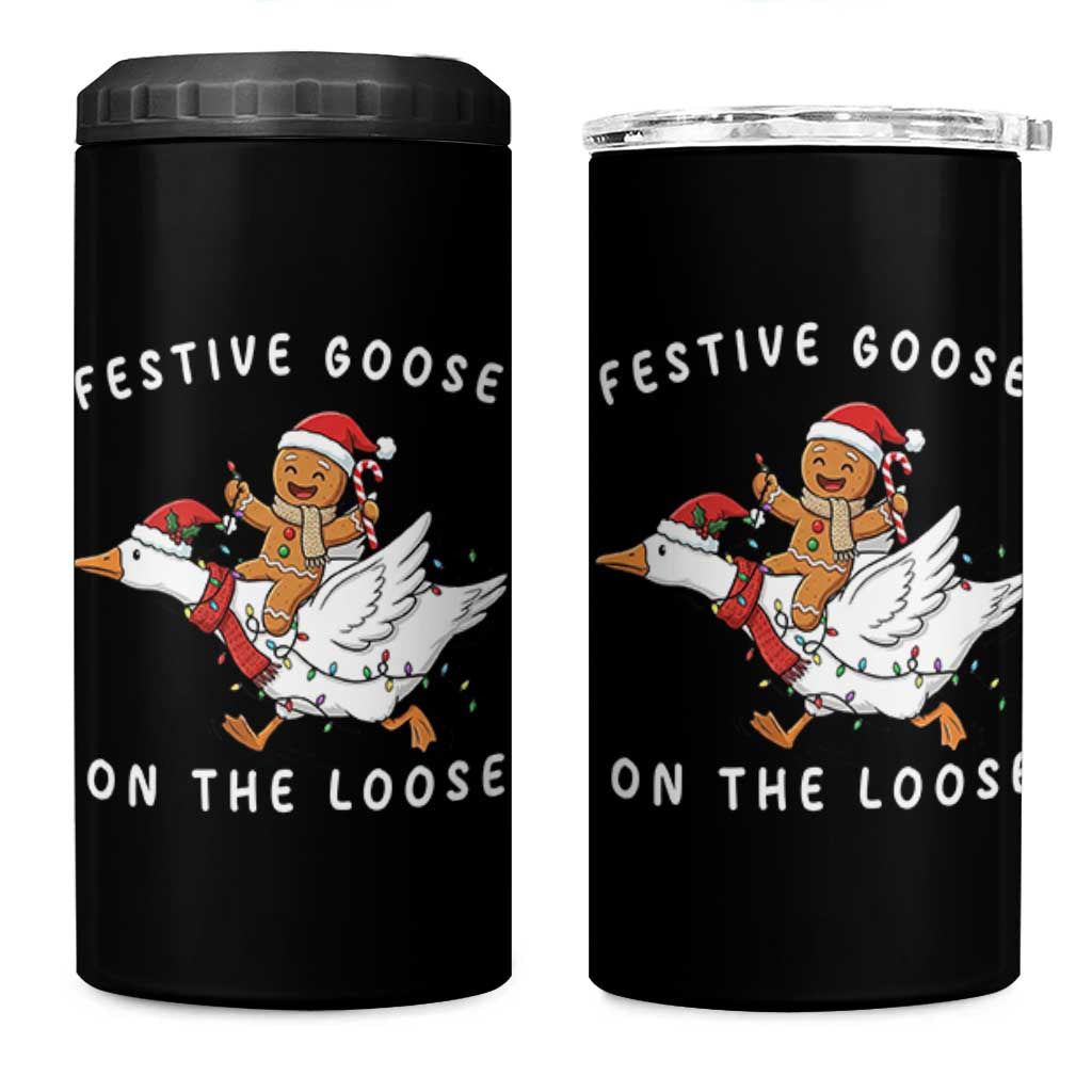 Festive Goose On The Loose Christmas 4 in 1 Can Cooler Tumbler Funny Goose Gingerbread Xmas - Wonder Print Shop
