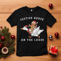 Festive Goose On The Loose Christmas T Shirt Funny Goose Gingerbread Xmas - Wonder Print Shop