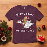 Festive Goose On The Loose Christmas T Shirt Funny Goose Gingerbread Xmas - Wonder Print Shop