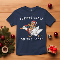 Festive Goose On The Loose Christmas T Shirt Funny Goose Gingerbread Xmas - Wonder Print Shop