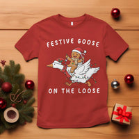 Festive Goose On The Loose Christmas T Shirt Funny Goose Gingerbread Xmas - Wonder Print Shop