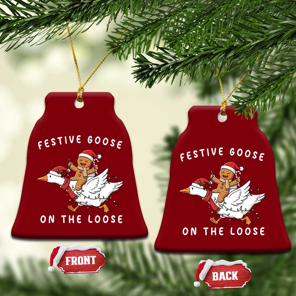 Festive Goose On The Loose Christmas Ceramic Ornament Funny Goose Gingerbread Xmas - Wonder Print Shop