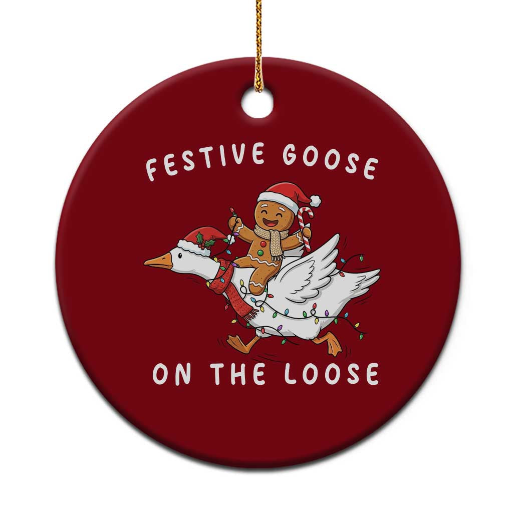 Festive Goose On The Loose Christmas Ceramic Ornament Funny Goose Gingerbread Xmas - Wonder Print Shop