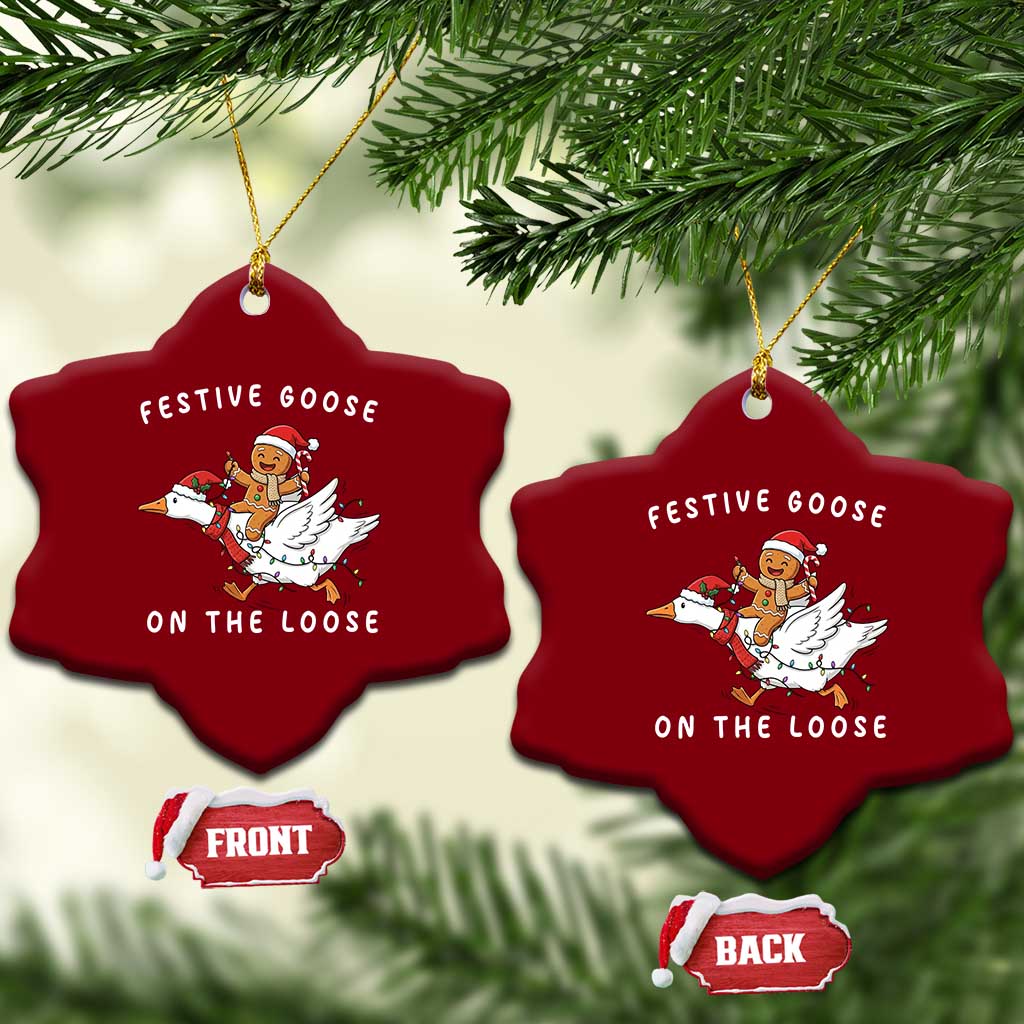 Festive Goose On The Loose Christmas Ceramic Ornament Funny Goose Gingerbread Xmas - Wonder Print Shop