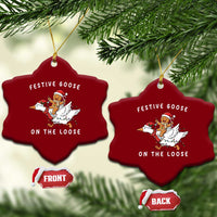 Festive Goose On The Loose Christmas Ceramic Ornament Funny Goose Gingerbread Xmas - Wonder Print Shop