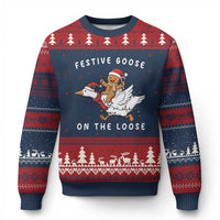 Festive Goose On The Loose Xmas Ugly Christmas Sweater Funny Goose Gingerbread Xmas - Wonder Print Shop