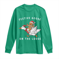 Festive Goose On The Loose Christmas Long Sleeve Shirt Funny Goose Gingerbread Xmas - Wonder Print Shop