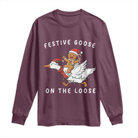 Festive Goose On The Loose Christmas Long Sleeve Shirt Funny Goose Gingerbread Xmas - Wonder Print Shop