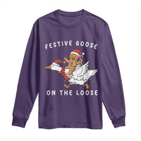 Festive Goose On The Loose Christmas Long Sleeve Shirt Funny Goose Gingerbread Xmas - Wonder Print Shop