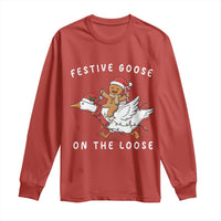 Festive Goose On The Loose Christmas Long Sleeve Shirt Funny Goose Gingerbread Xmas - Wonder Print Shop