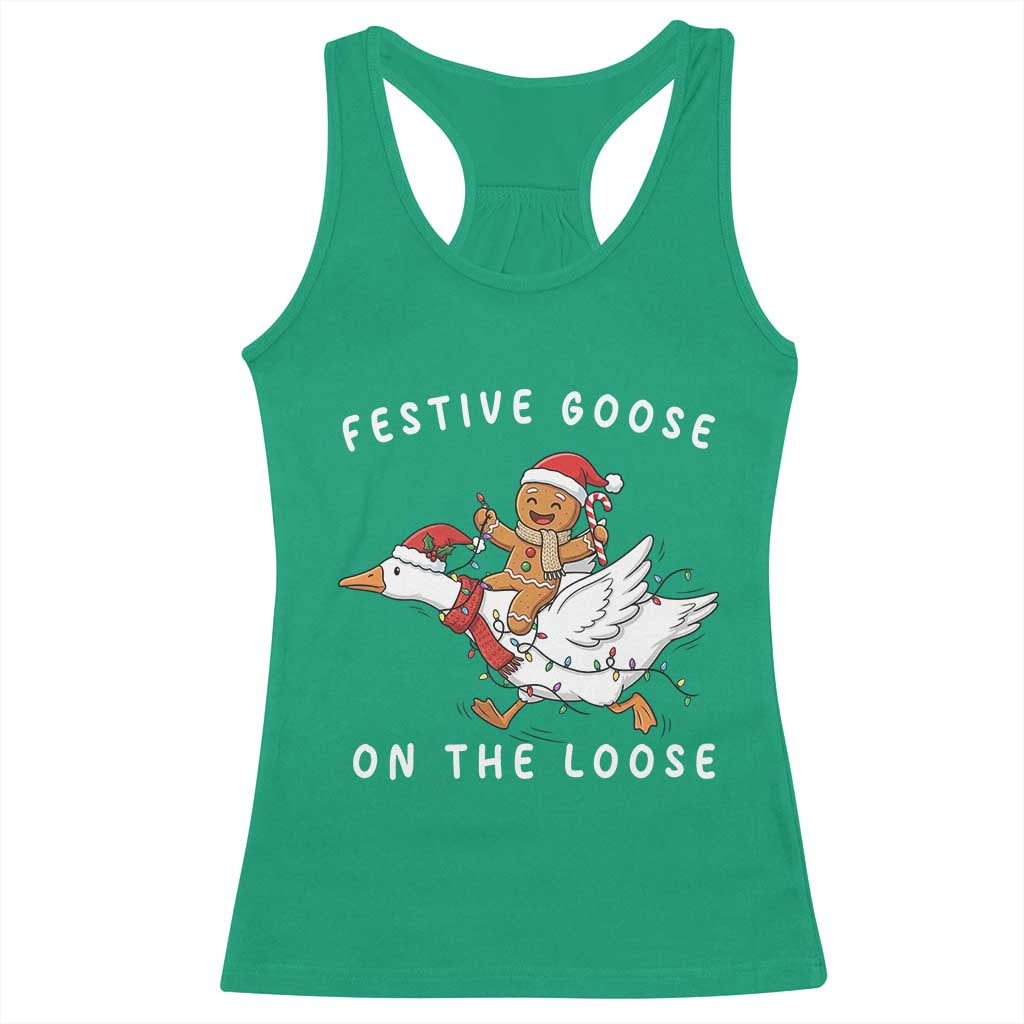 Festive Goose On The Loose Christmas Racerback Tank Top Funny Goose Gingerbread Xmas - undefined