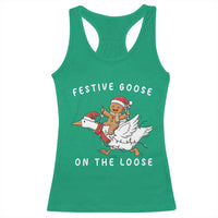 Festive Goose On The Loose Christmas Racerback Tank Top Funny Goose Gingerbread Xmas - undefined