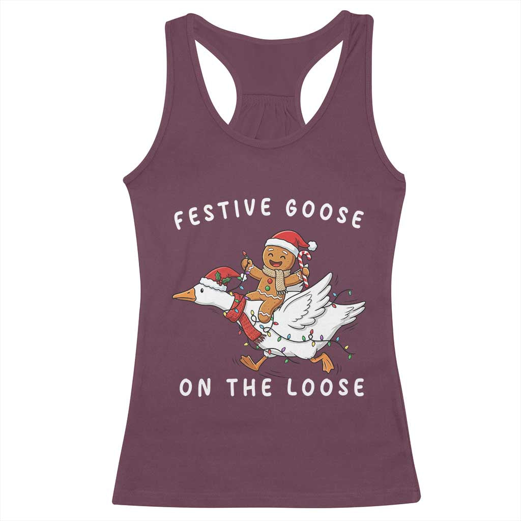 Festive Goose On The Loose Christmas Racerback Tank Top Funny Goose Gingerbread Xmas - undefined