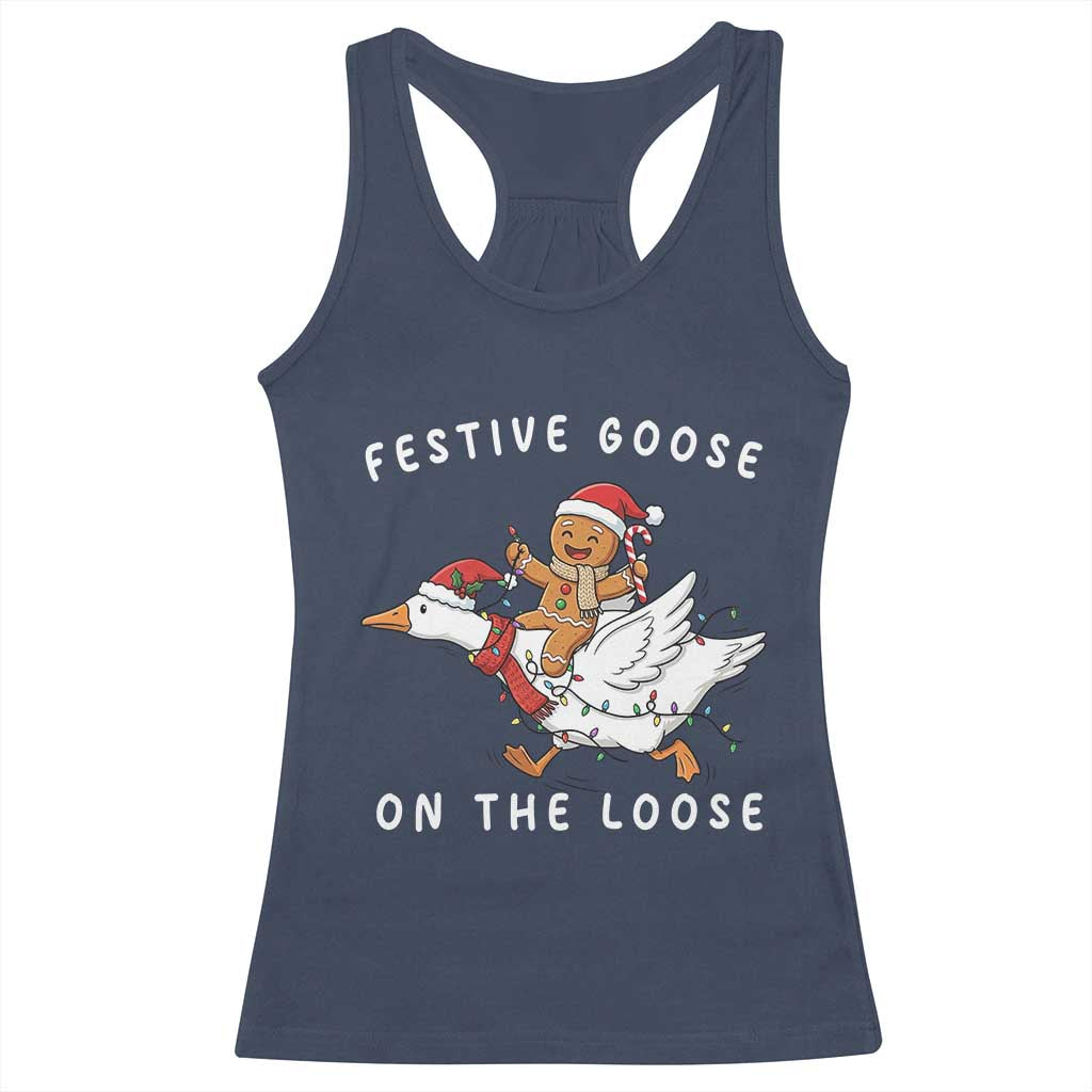 Festive Goose On The Loose Christmas Racerback Tank Top Funny Goose Gingerbread Xmas - undefined