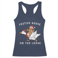 Festive Goose On The Loose Christmas Racerback Tank Top Funny Goose Gingerbread Xmas - undefined