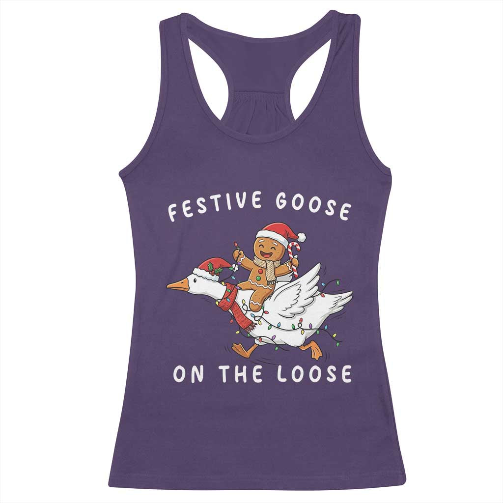 Festive Goose On The Loose Christmas Racerback Tank Top Funny Goose Gingerbread Xmas - undefined