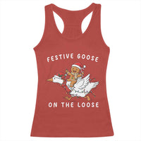 Festive Goose On The Loose Christmas Racerback Tank Top Funny Goose Gingerbread Xmas - undefined