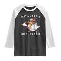Festive Goose On The Loose Christmas Raglan Shirt Funny Goose Gingerbread Xmas - Wonder Print Shop