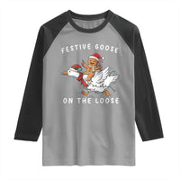Festive Goose On The Loose Christmas Raglan Shirt Funny Goose Gingerbread Xmas - Wonder Print Shop