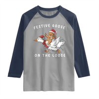 Festive Goose On The Loose Christmas Raglan Shirt Funny Goose Gingerbread Xmas - Wonder Print Shop