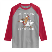Festive Goose On The Loose Christmas Raglan Shirt Funny Goose Gingerbread Xmas - Wonder Print Shop