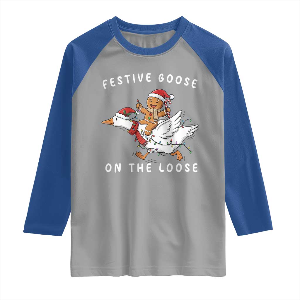 Festive Goose On The Loose Christmas Raglan Shirt Funny Goose Gingerbread Xmas - Wonder Print Shop