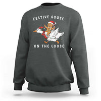 Festive Goose On The Loose Christmas Sweatshirt Funny Goose Gingerbread Xmas - Wonder Print Shop