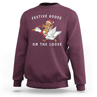 Festive Goose On The Loose Christmas Sweatshirt Funny Goose Gingerbread Xmas - Wonder Print Shop