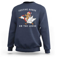 Festive Goose On The Loose Christmas Sweatshirt Funny Goose Gingerbread Xmas - Wonder Print Shop
