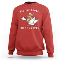 Festive Goose On The Loose Christmas Sweatshirt Funny Goose Gingerbread Xmas - Wonder Print Shop