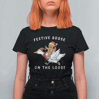Festive Goose On The Loose Christmas T Shirt For Women Funny Goose Gingerbread Xmas - Wonder Print Shop