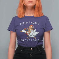 Festive Goose On The Loose Christmas T Shirt For Women Funny Goose Gingerbread Xmas - Wonder Print Shop
