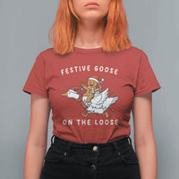 Festive Goose On The Loose Christmas T Shirt For Women Funny Goose Gingerbread Xmas - Wonder Print Shop