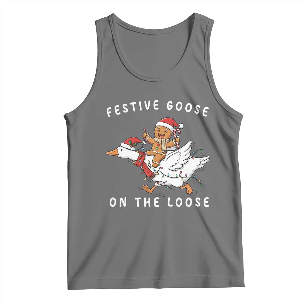 Festive Goose On The Loose Christmas Tank Top Funny Goose Gingerbread Xmas - Wonder Print Shop