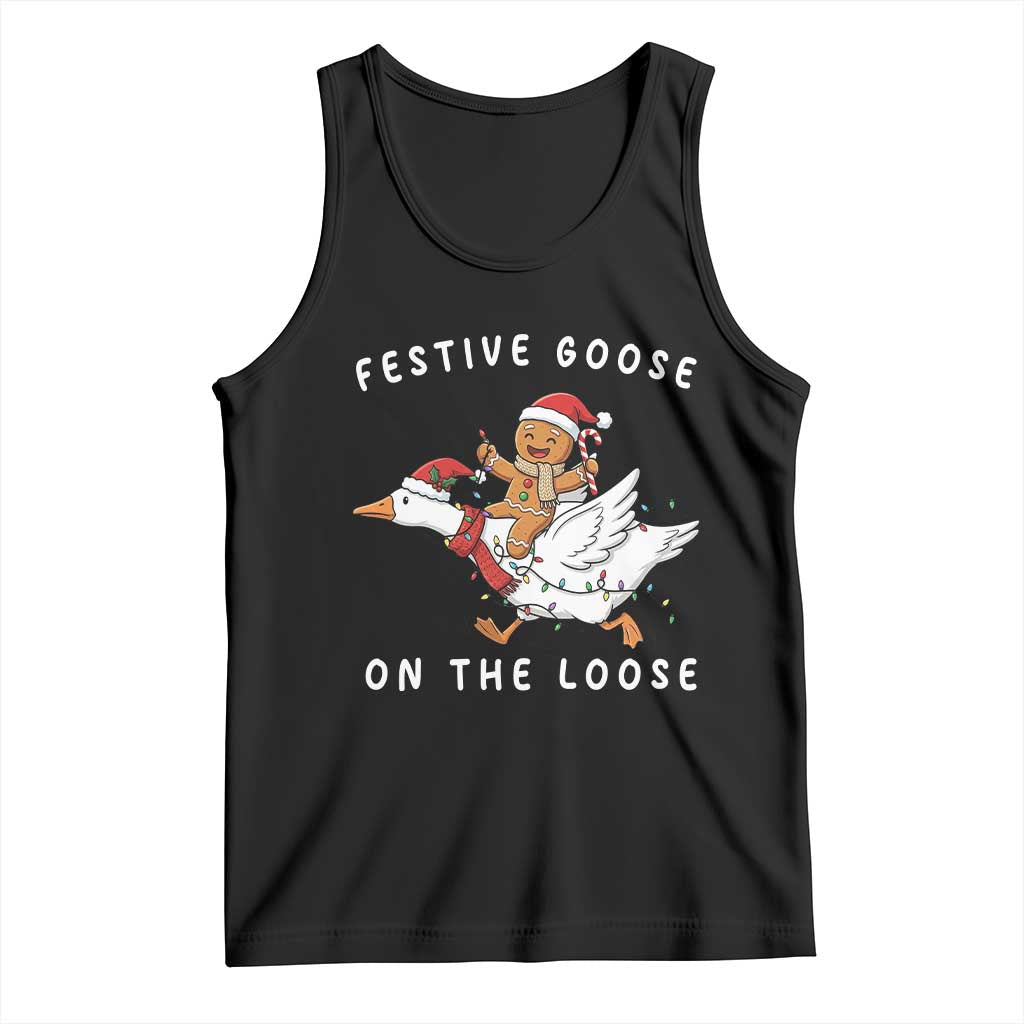 Festive Goose On The Loose Christmas Tank Top Funny Goose Gingerbread Xmas - Wonder Print Shop