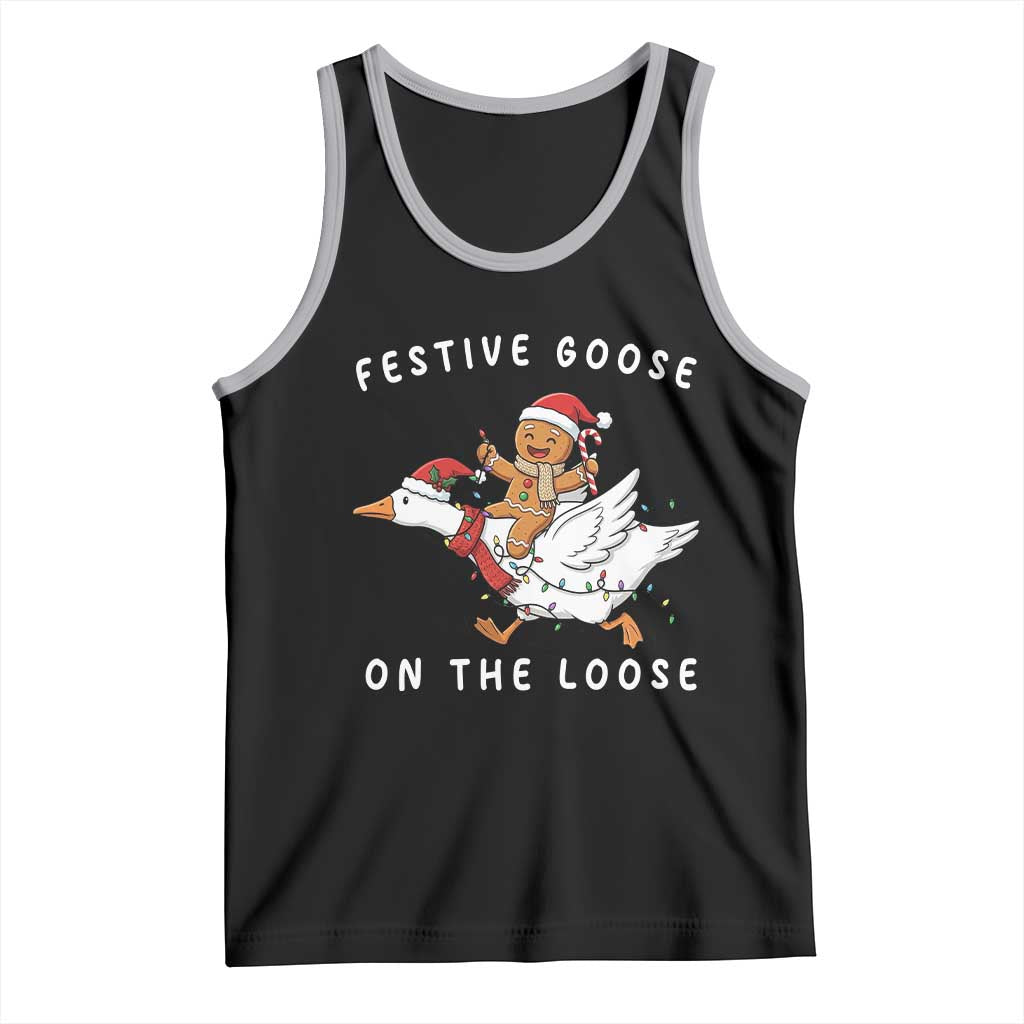 Festive Goose On The Loose Christmas Tank Top Funny Goose Gingerbread Xmas - Wonder Print Shop