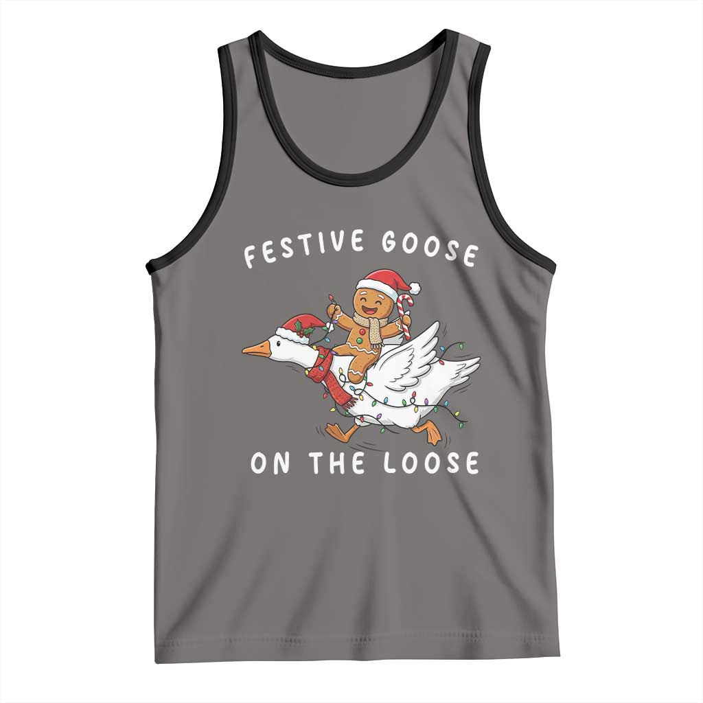 Festive Goose On The Loose Christmas Tank Top Funny Goose Gingerbread Xmas - Wonder Print Shop