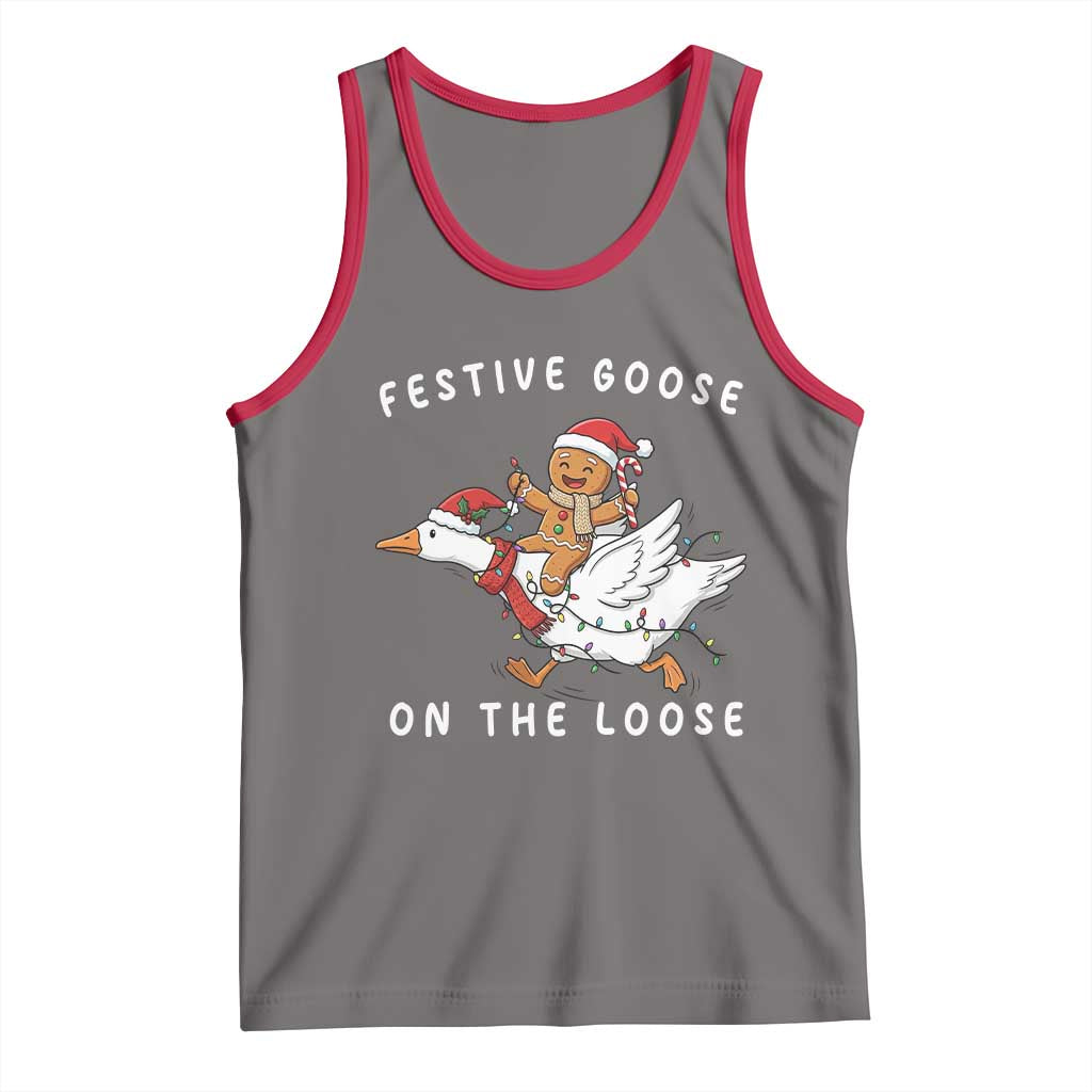 Festive Goose On The Loose Christmas Tank Top Funny Goose Gingerbread Xmas - Wonder Print Shop