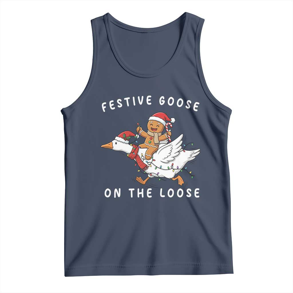 Festive Goose On The Loose Christmas Tank Top Funny Goose Gingerbread Xmas - Wonder Print Shop